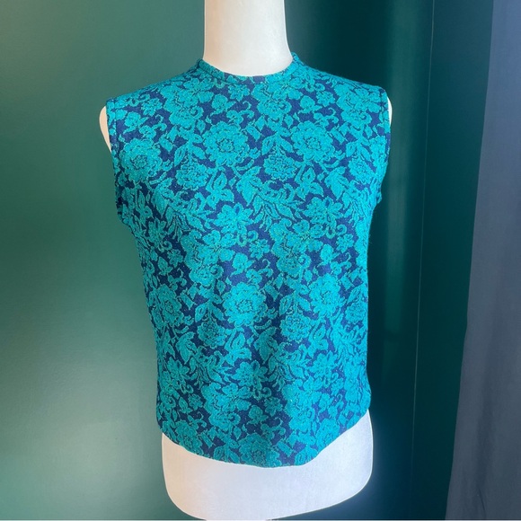 Vintage 1960’s Tunic Style Sleeveless Floral Metallic Top - Picture 4 of 12